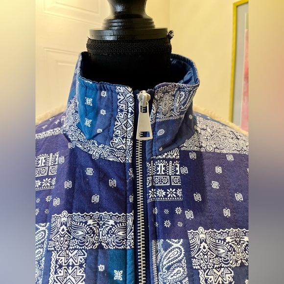 Sundance Catalog By Driftwood Sherpa “Bixby  Bandana Jacket” blue & cream 💙💛 - Picture 6 of 12
